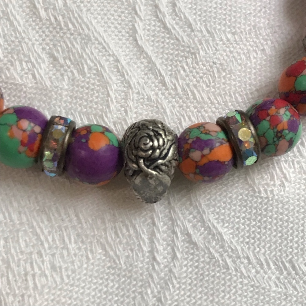 Multicolor Beaded Skull Stretch Bracelet Gothic Boho One Size - Picture 4 of 16